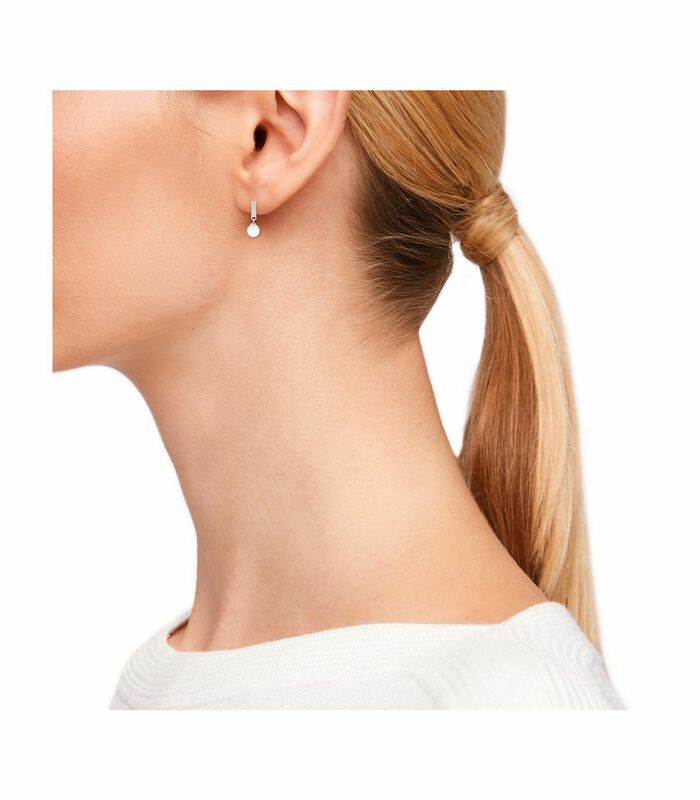 Boucles d'oreilles pour femmes, acier inoxydable avec zirconium (synth.) et perle image number 2