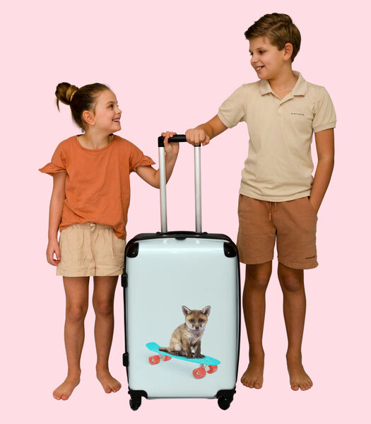Bagage à main Valise avec 4 roues et serrure TSA (Fox - Animaux - Skateboard - Bleu)