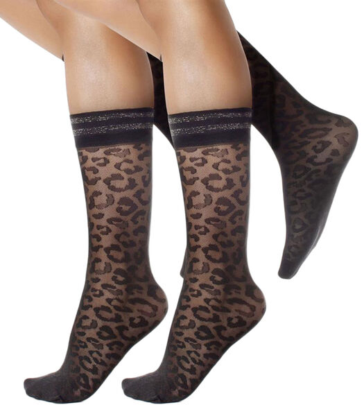 Set van 2 paar dunne sokken met dierenprint Leopardo