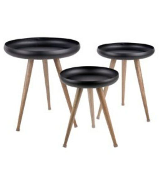 Table d'appoint Set Tripod w. Mango Wood Legs - Noir - Ø37cm