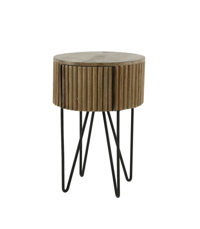 Barred - Table de chevet - ronde - 1 tiroir - bois de manguier massif - couleur sable image number 0