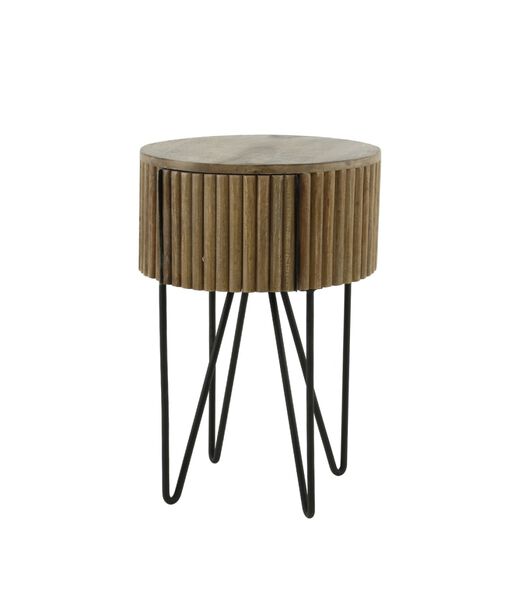 Barred - Table de chevet - ronde - 1 tiroir - bois de manguier massif - couleur sable