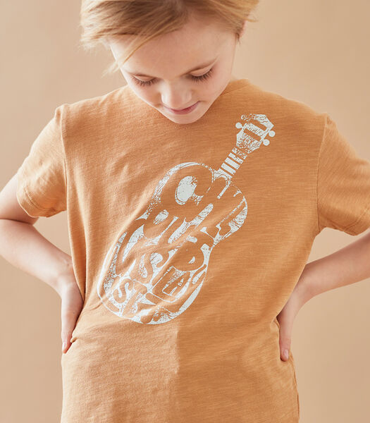 Bio katoenen t-shirt with gitaarprint, camel