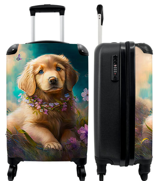 Handbagage Koffer met 4 wielen en TSA slot (Puppy - Bloemenkrans - Vlinder - Natuur)
