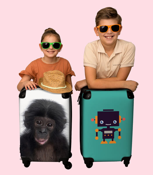 Valise spacieuse avec 4 roues et serrure TSA (Chimpanzé - Bébé - Enfants - Singe)
