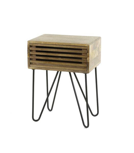 Barred - Table de chevet - rectangle - 1 tiroir - bois de manguier massif - couleur sable