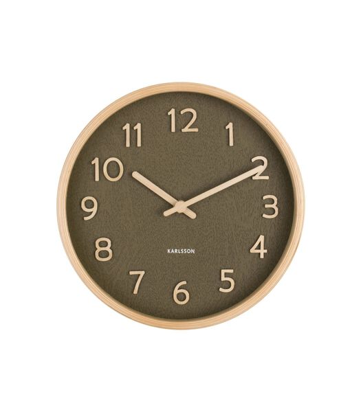 Horloge murale Pure Wood - Vert mousse - Ø22cm
