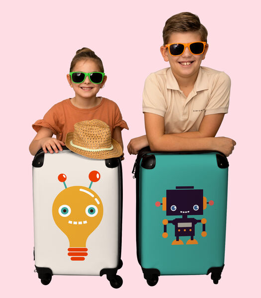 Ruimbagage koffer met 4 wielen en TSA slot (Gloeilamp - Robot - Beige - Smile - Kinderen)