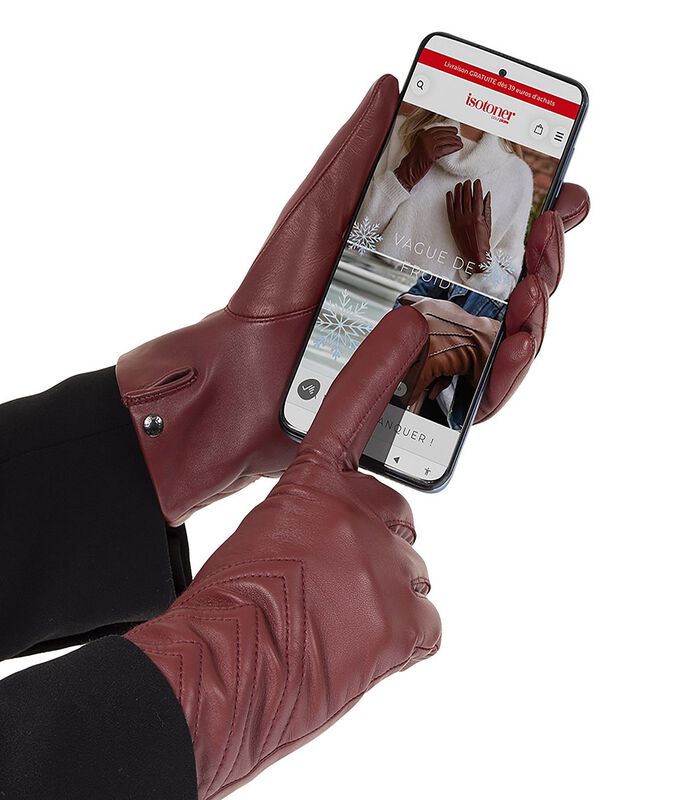 Handschoenen Touchscreen van leer en stof Rood image number 1