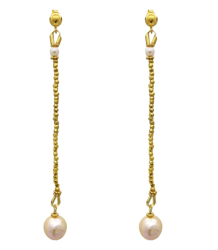 Boucles d'Oreilles Perles Baroques Longues Dorées image number 0