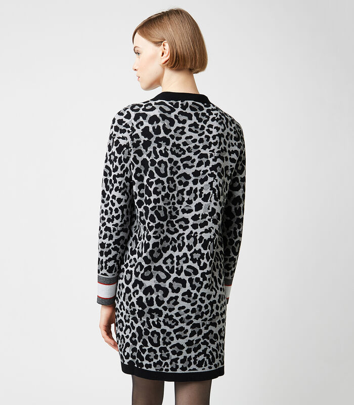 Gebreide jurk met korte mouwen en luipaardprint image number 1