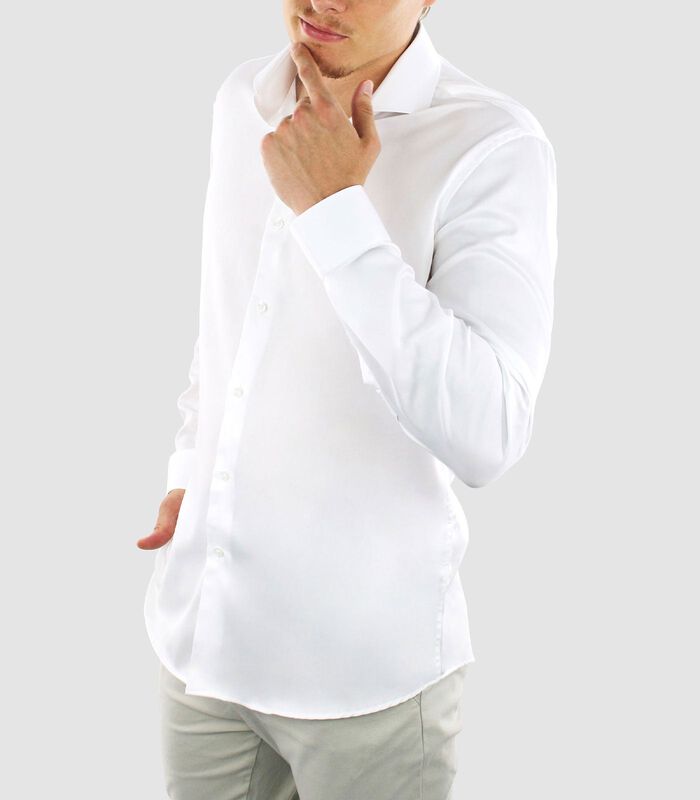Strijkvrij Overhemd - Wit - Slim Fit - Katoen Satijn - Lange Mouw - Heren image number 1