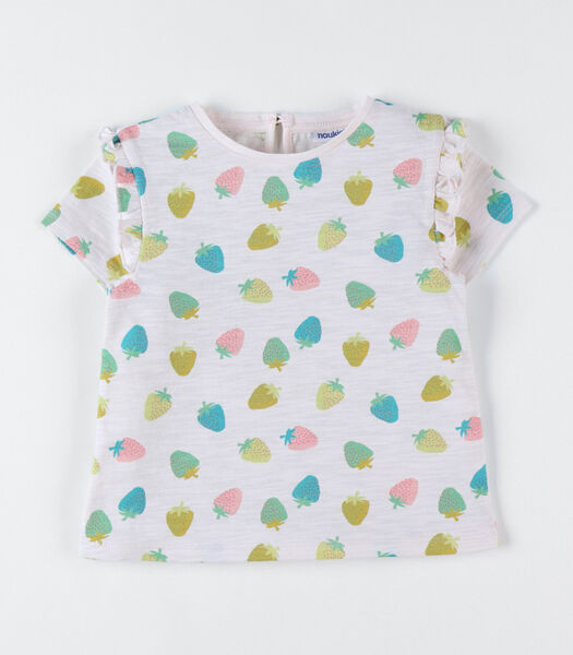 T-shirt met korte mouwen en aardbeienprint, meerkleurig