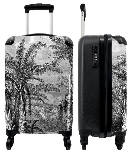 Valise spacieuse avec 4 roues et serrure TSA (Vintage - Jungle - Palmier - Noir et blanc - Nature)