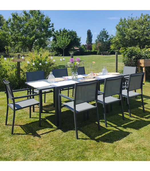 FIRENZE grijs textilene uittrekbare tuinset 8 zitplaatsen - aluminium antraciet