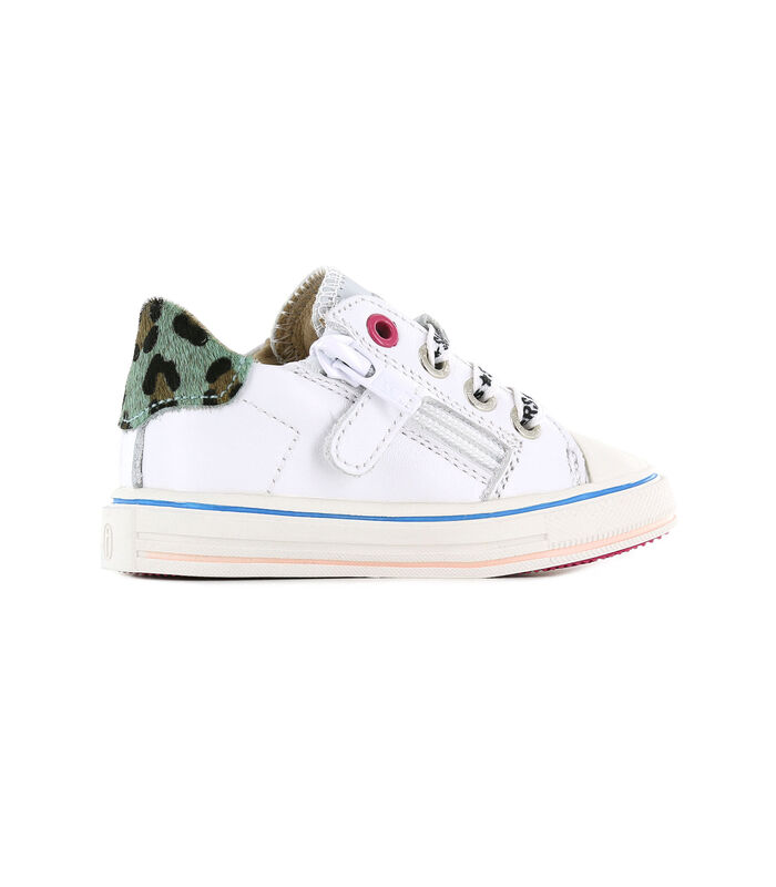 Witte Sneakers Met Groene Luipaardprint Hiel image number 1
