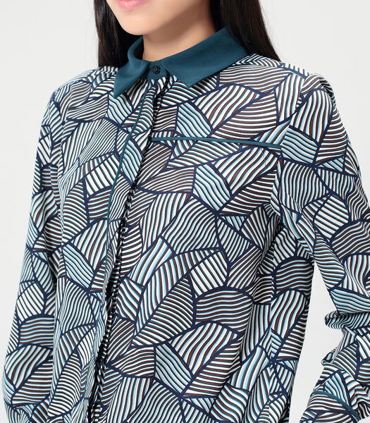 Satijnen garnering shirt en geometrische retro print