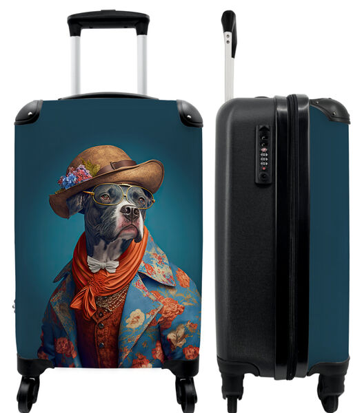 Ruimbagage koffer met 4 wielen en TSA slot (Hond - Colbert - Bloemen - Hoed - Blauw)