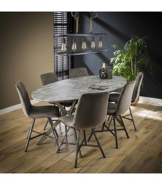Trendy - Eettafel - ovaal -L200cm - MDF - 3D print - betonlook grijs