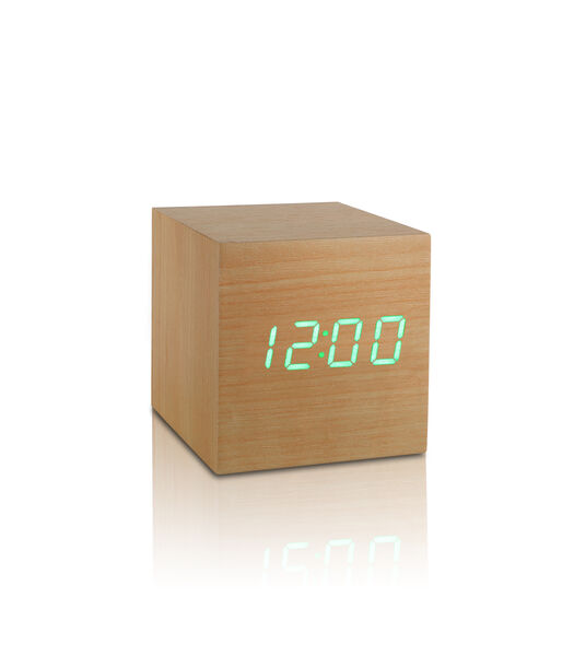 Cube click clock Wekker - Beuken/LED Groen