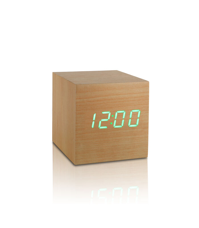 Cube click clock Wekker - Beuken/LED Groen image number 0