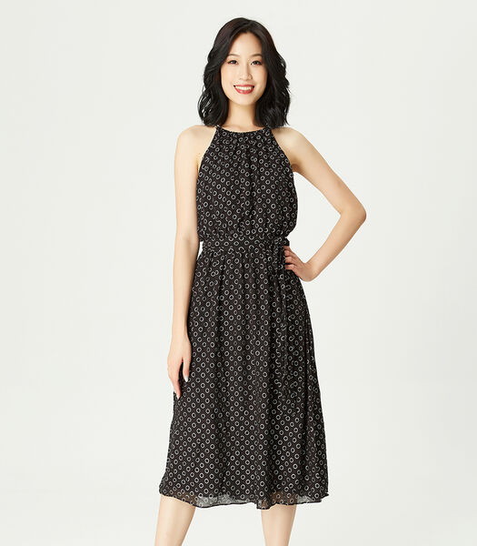 Chiffon -jurk met ketting en polka dot print