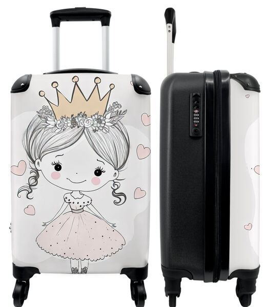 Ruimbagage koffer met 4 wielen en TSA slot (Prinses - Hartjes - Bloemen - Kroon - Meisje)