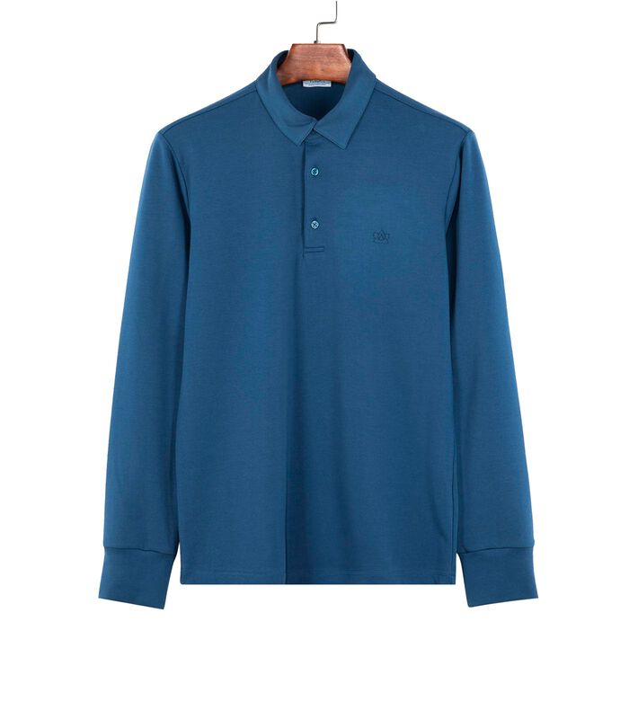 Heren Polo Lange Mouw - Strijkvrij Poloshirt - Royal Blue - Blauw - Slim Fit - Excellent Katoen image number 2