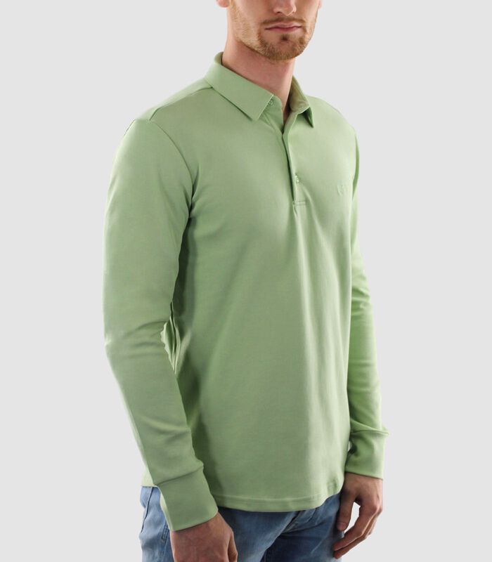 Heren Polo Lange Mouw - Strijkvrij Poloshirt - Groen - Slim Fit - Excellent Katoen image number 0