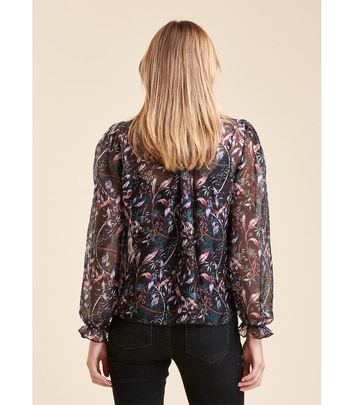Grote blouse met bloemrijke print in viscose en zijden sluier image number 2