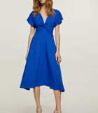 Blauw koninklijk midi-jurk met vlinderstrik image number 4