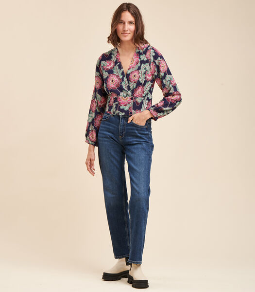 Korte cache-hurken blouse met bloemrijke print
