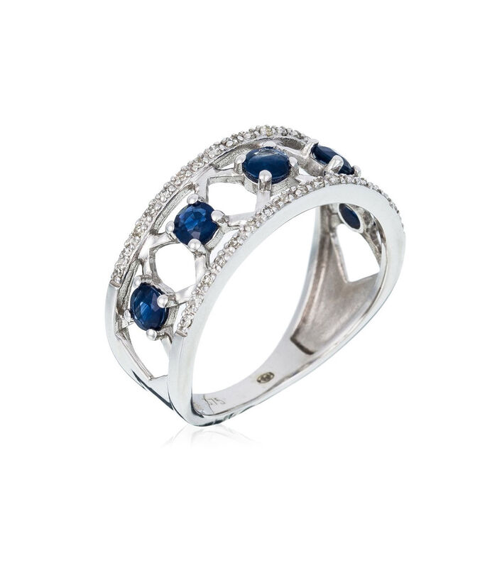 Ring 'Lady Blue Saphir' witgoud en diamanten image number 0