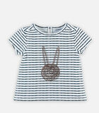 T-shirt met korte mouwen met blauwe streepjes en lurex image number 0
