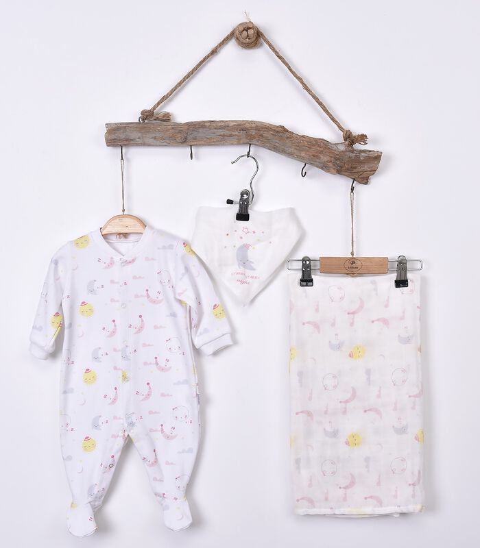 Geboorteset in Biologisch Katoen: Pyjama Maxi Doek en Bandana image number 3