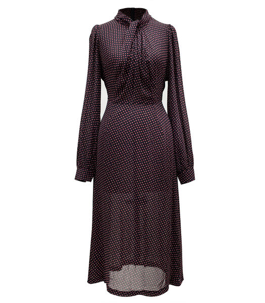 Trapèze midi -jurk met gedrapeerde kraag en erwtprint
