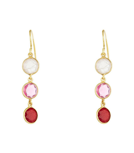Boucles d'oreilles dorées montées d'un quartz rose et d'aventurine rose