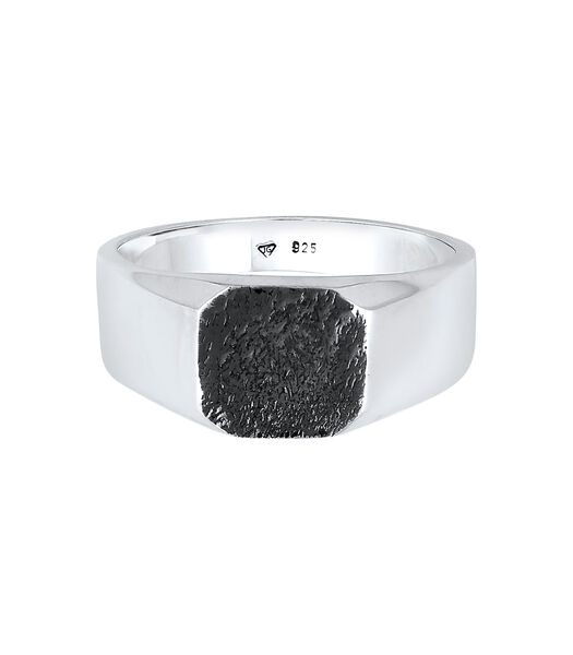Ring Heren Zegel Basis Kwadraat Mat Structuur Zwart In 925 Sterling Zilver