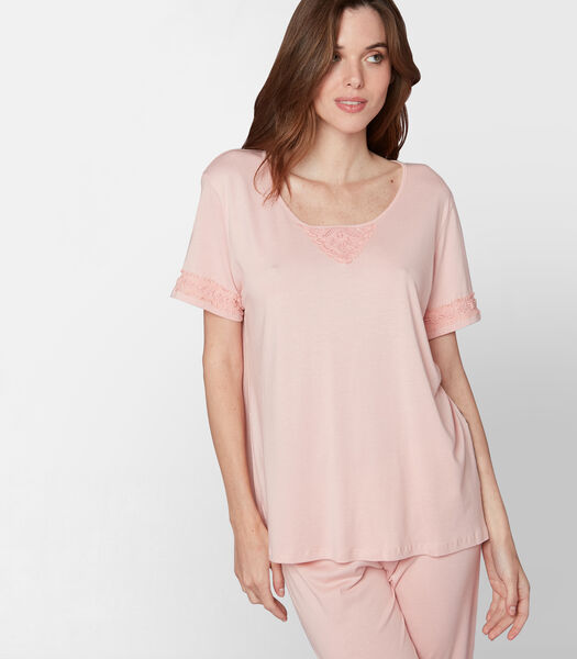 Pyjama met 3/4 broek van katoen en modal CASAMANCE 502 - roze