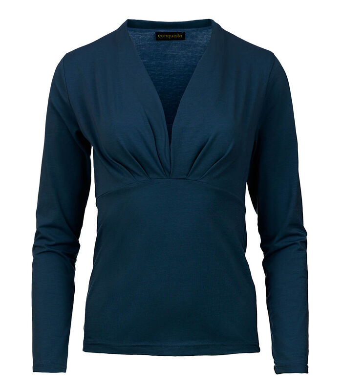 Haut cache-cœur bleu marine en jersey stretch durable à manches longues image number 1