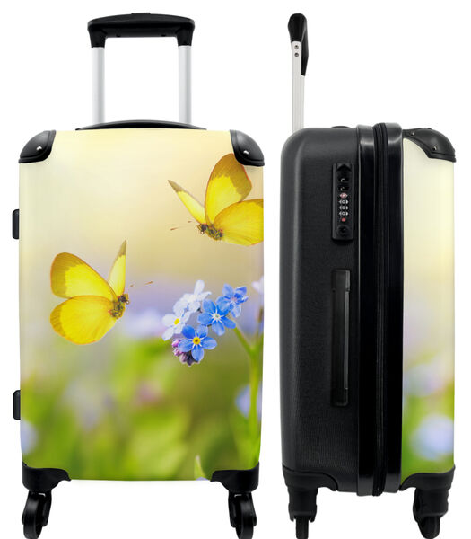 Handbagage Koffer met 4 wielen en TSA slot (Bloemen - Vlinder - Geel - Botanisch - Natuur)