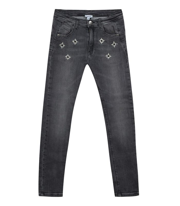 Slanke jeans met strasbloemen image number 0