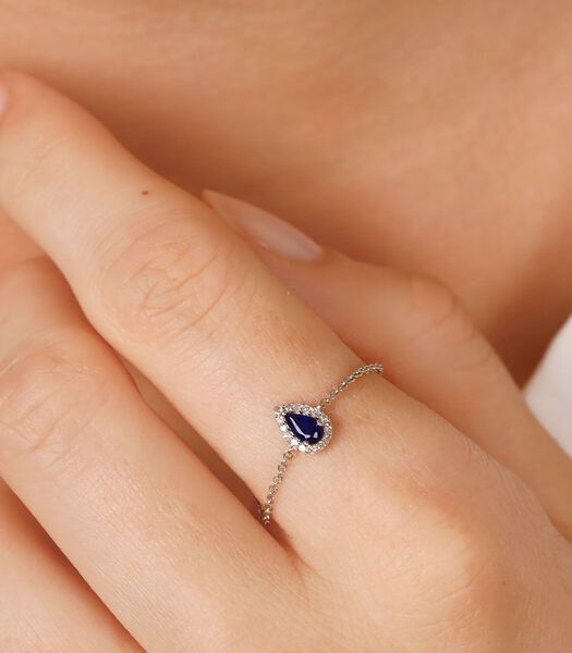 Ring 'Blue Tear Saphir' witgoud en diamanten