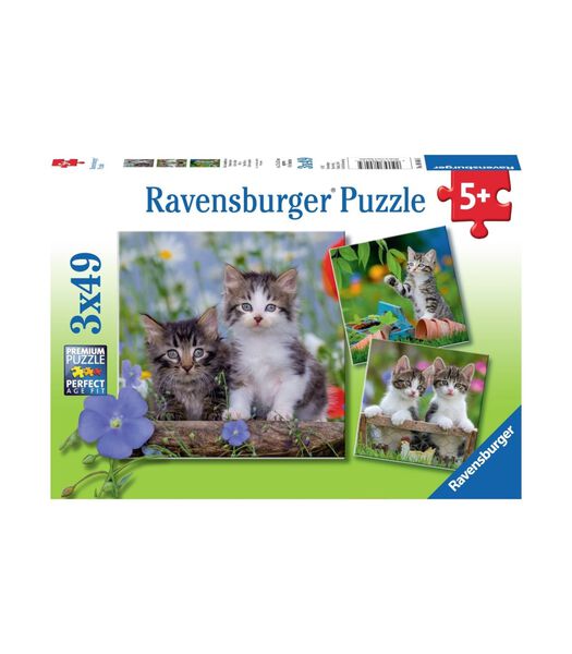 puzzel katten - Drie puzzels - 49 stukjes - kinderpuzzel