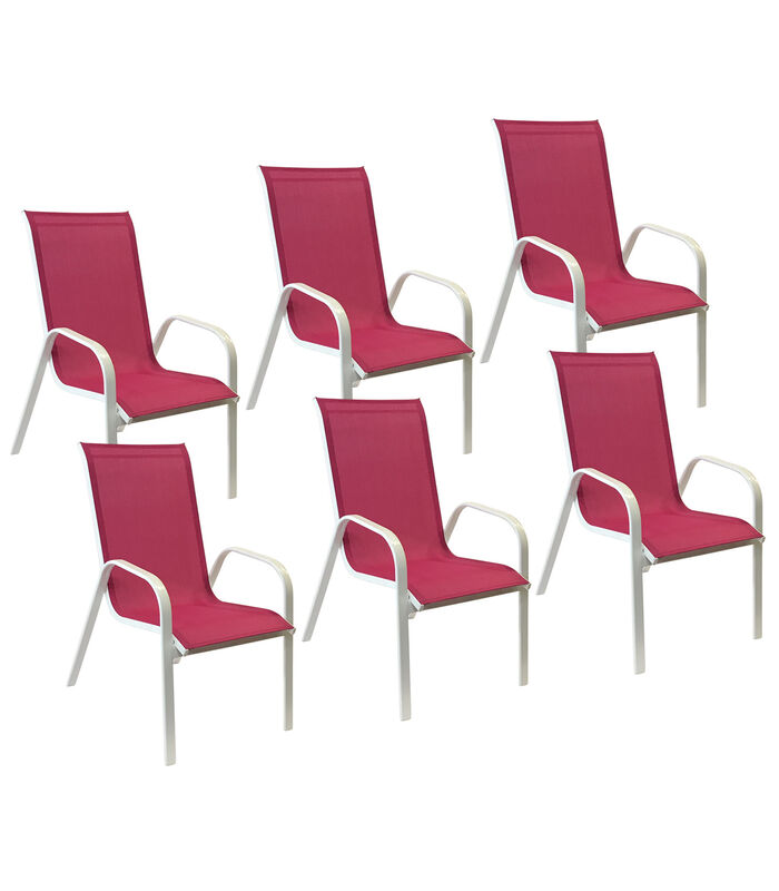 Set van 6 MARBELLA stoelen in roze textilene - wit aluminium image number 0