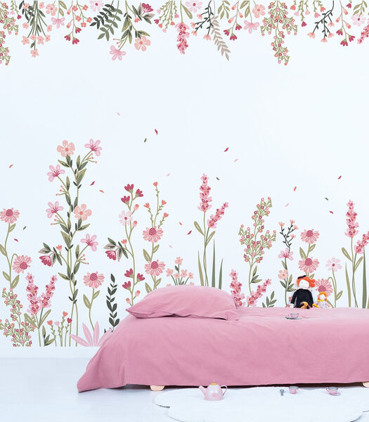 Papier peint panoramique champs de fleurs rose (gauche) Magenta, Lilipinso
