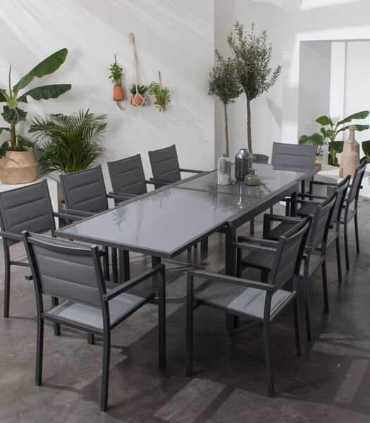 LAMPEDUSA grijs textilene verlengbare tuinset 10 zitplaatsen - aluminium antraciet