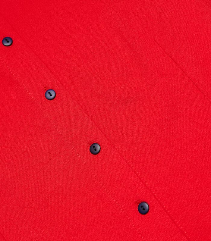Rode a-lijn jurk met donkerblauwe knopen op de rug. image number 5