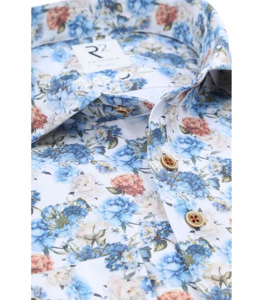 Knitted Piqué Overhemd Bloemen Lichtblauw
