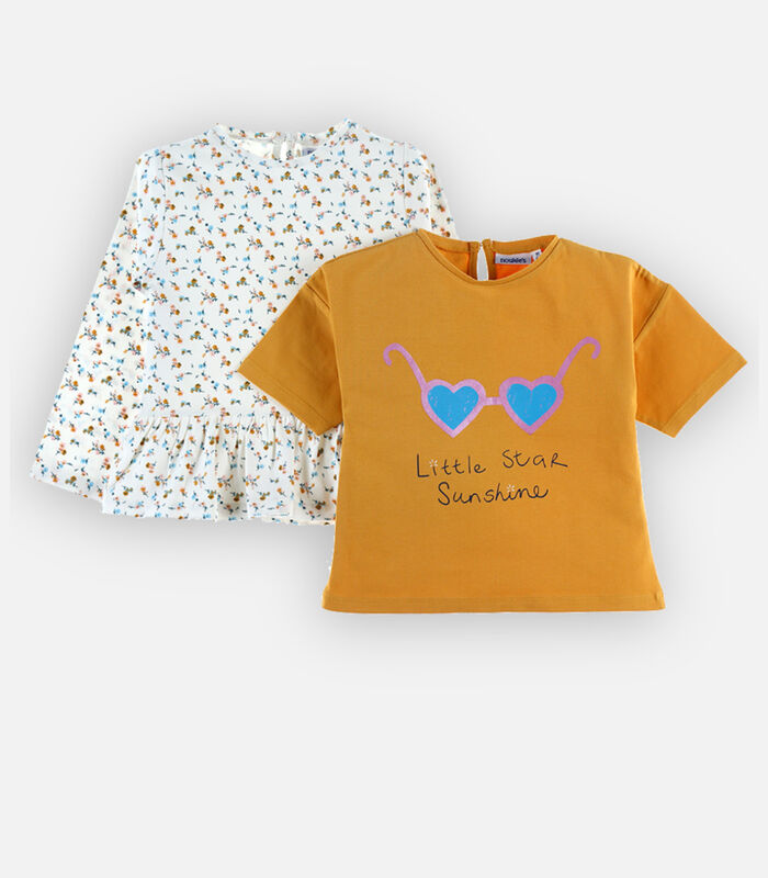 Set de 2 t-shirts en coton BIO, moutarde/écru image number 0